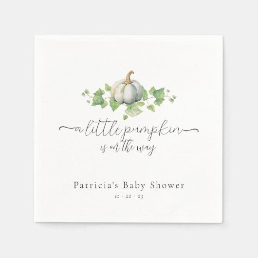 Serviette En Papier Chute Baby shower Citrouille blanc (Devant)