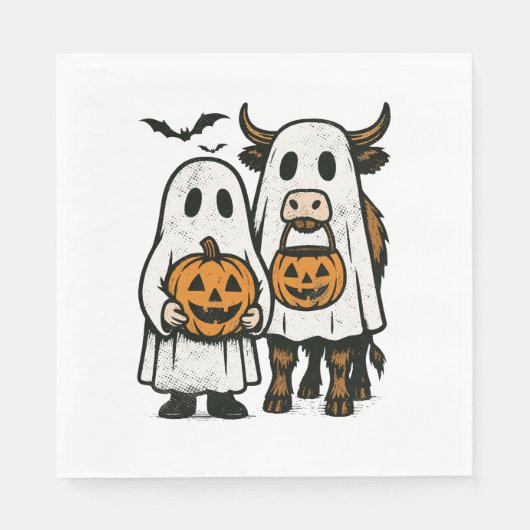 Serviette En Papier Chute Cute Vache Highland Ghost Halloween (Devant)
