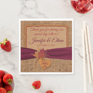 Serviette En Papier Chute d'amour, Feuilles d'automne, Mariage Burlap