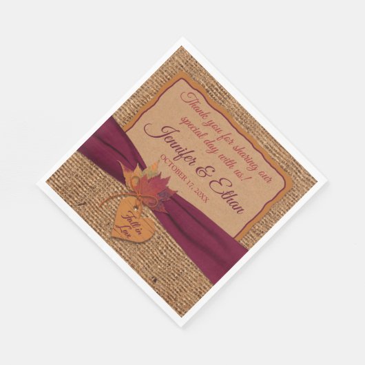 Serviette En Papier Chute d'amour, Feuilles d'automne, Mariage Burlap (Coin)