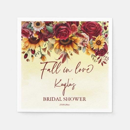 Serviette En Papier Chute d'amour tournesol bordeaux douche nuptiale (Devant)