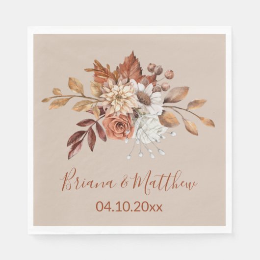 Serviette En Papier Chute de fleurs sur serviettes Mariage Taupe (Devant)