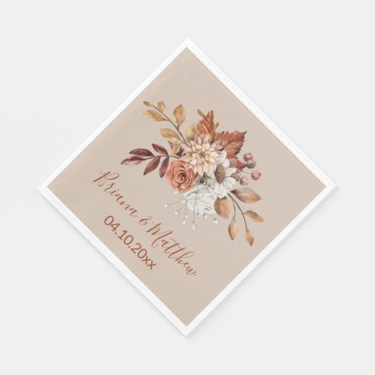 Serviette En Papier Chute de fleurs sur serviettes Mariage Taupe (Coin)