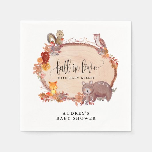 Serviette En Papier Chute en Amour Animaux des bois, Baby shower rusti (Devant)