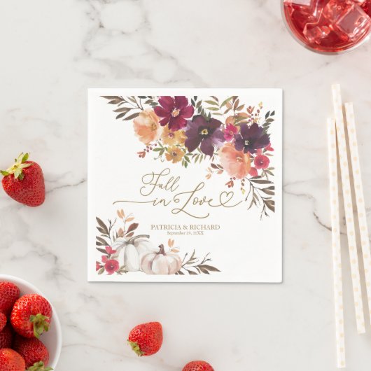 Serviette En Papier Chute en amour Citrouille Bourgogne Mariage floral (En situation)