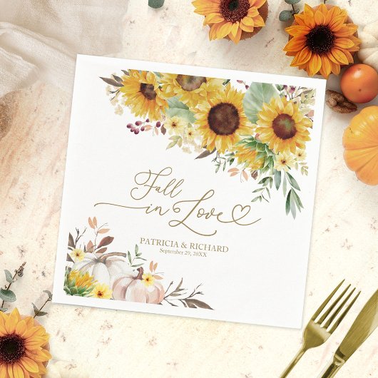 Serviette En Papier Chute en amour Citrouille de tournesol Mariage