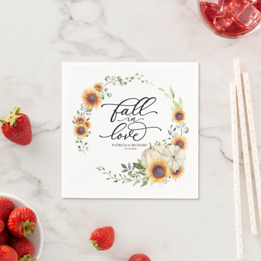 Serviette En Papier Chute en amour Mariage de tournesols verdoyants (En situation)
