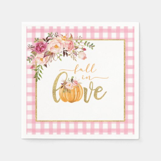 Serviette En Papier Chute en amour Napkin - En vichy rose (Devant)