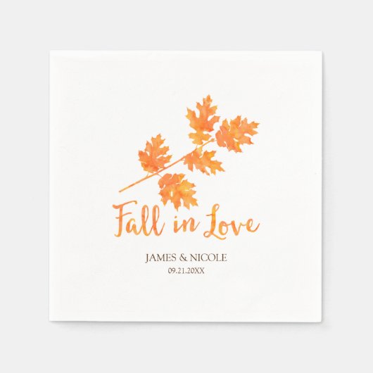 Serviette En Papier Chute en Amour Orange Aquarelle Feuille Mariage (Devant)