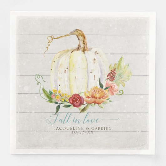 Serviette En Papier Chute en amour Rustique Élégant Citrouille blanc F (Devant)