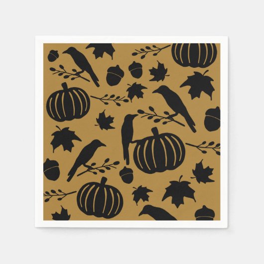 Serviette En Papier Chute Gold Orange Jaune Corneille Noire Citrouille (Devant)