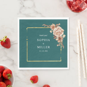 Serviette En Papier Chute Turquoise Aquarelle Terracotta mariage Flora