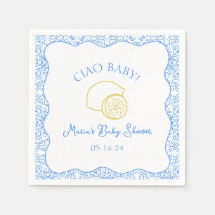 Serviette En Papier Ciao Baby ! Baby shower italien citron bleu