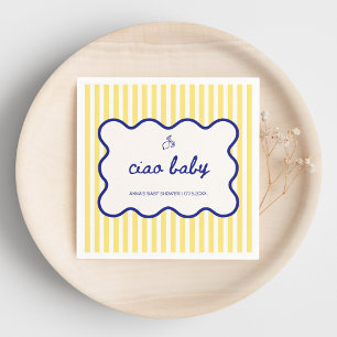 Serviette En Papier Ciao Baby Main dessinée Baby shower bleu et jaune