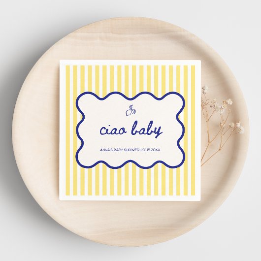 Serviette En Papier Ciao Baby Main dessinée Baby shower bleu et jaune