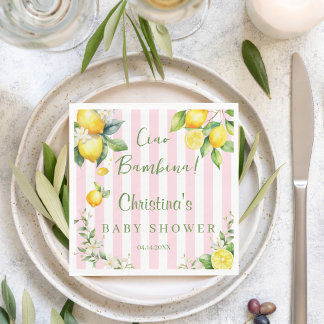 Serviette En Papier Ciao Bambina Baby Shower Rose Citron Citron