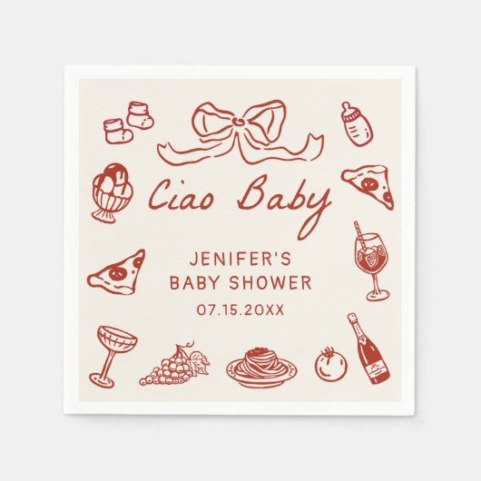 Serviette En Papier Ciao Bambino Baby shower italien illustré (Devant)