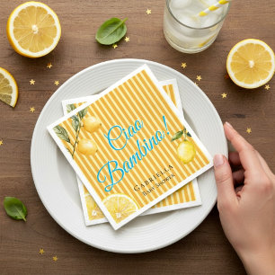 Serviette En Papier Ciao Bambino Baby Shower Stripe Orange Jaune