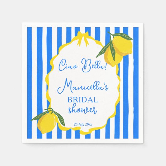 Serviette En Papier Ciao bella bleu rayures citrons nuptiale (Devant)