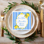 Serviette En Papier Ciao bella bleu rayures citrons nuptiale