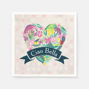 Serviette En Papier Ciao Bella Cute Coeur Floral avec Fleurs Tropicale