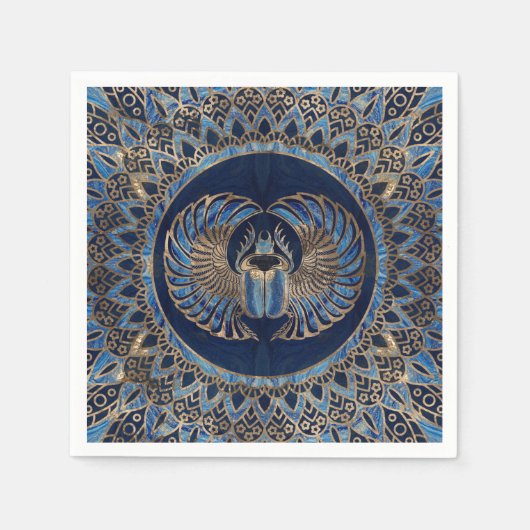 Serviette En Papier Ciboulette égyptienne dorée et marbre bleu (Devant)