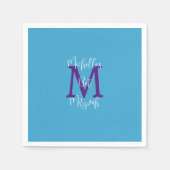 Serviette En Papier Ciel bleu violet blanc Nom du Bat mitzvah Monogram (Devant)
