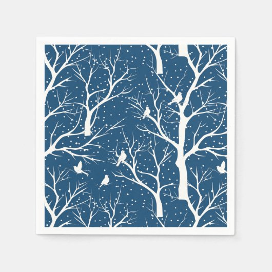 Serviette En Papier Ciel vintage Oiseaux blancs Snowflakes (Devant)
