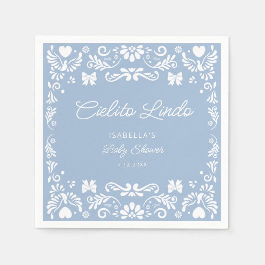 Serviette En Papier Cielito Lindo Talavera Baby shower bleu mexicain (Devant)