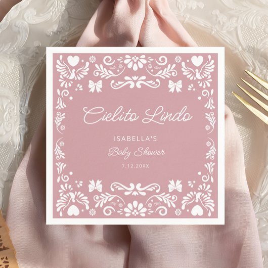 Serviette En Papier Cielito Lindo Talavera Baby shower rose mexicain