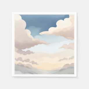 Serviette En Papier Cieux nuageux Nuages bleus de ciel à l'aquarelle