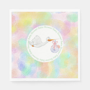 Serviette En Papier Cigogne en pastel d'aquarelles avec le baby shower