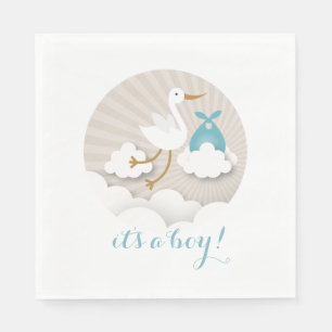Serviette En Papier Cigogne + Serviettes de baby shower de garçon de
