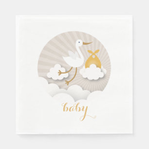 Serviette En Papier Cigogne + Serviettes oranges neutres de baby