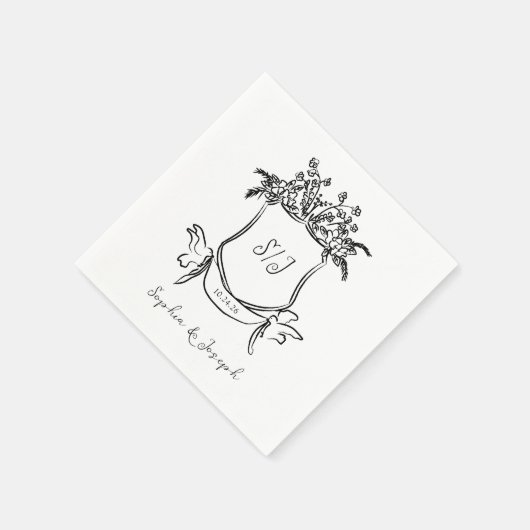 Serviette En Papier Cimetière à main avec Mariage Monogramme (Coin)