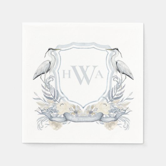 Serviette En Papier Cimetière de Monogramme de Héron Bleu (Devant)