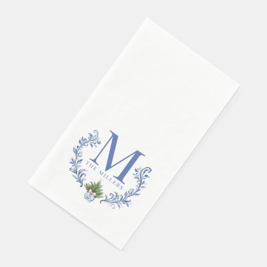 Serviette En Papier Cimetière Monogramme Bleu avec arbre de Noël (Coin)