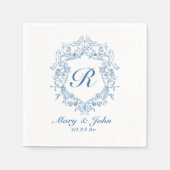 Serviette En Papier Cimier Bleu Personnalisé Mariage Cocktail Serviett (Devant)