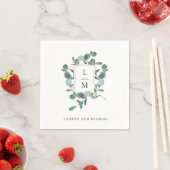 Serviette En Papier Cimier d'Eucalyptus | Mariage d'aquarelle Monogram (En situation)