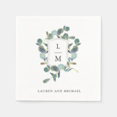 Serviette En Papier Cimier d'Eucalyptus | Mariage d'aquarelle Monogram (Devant)