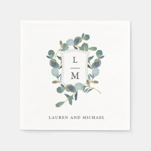 Serviette En Papier Cimier d'Eucalyptus   Mariage d'aquarelle Monogram