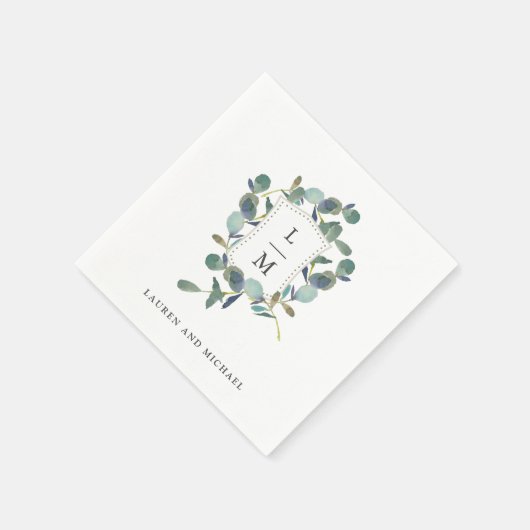 Serviette En Papier Cimier d'Eucalyptus | Mariage d'aquarelle Monogram (Coin)