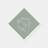 Serviette En Papier Cimier feuillu vert Sage moderne Monogramme Mariag (Coin)