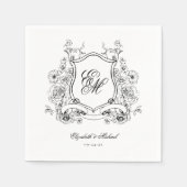 Serviette En Papier Cimier Floral Monogramme Mariage élégant (Devant)