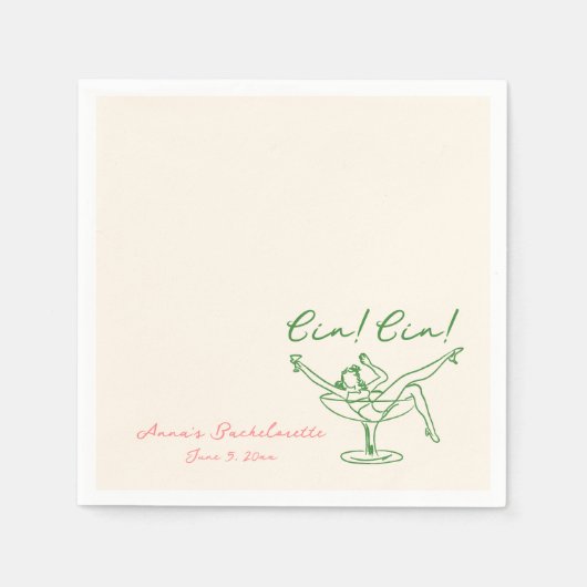 Serviette En Papier Cin Cin Vert Rose Bachelorette (Devant)