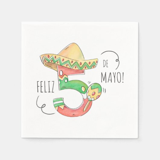 Serviette En Papier Cinco de Mayo #5 à Sombrero, Maracas (Devant)