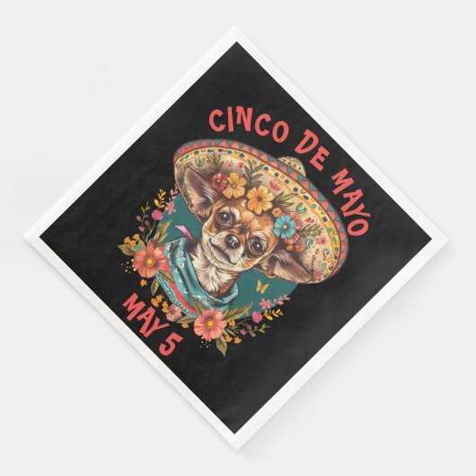 Serviette En Papier Cinco de Mayo Chihuahua portant Sombrero & Serape (Coin)