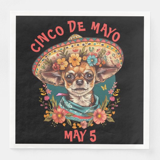 Serviette En Papier Cinco de Mayo Chihuahua portant Sombrero & Serape (Devant)