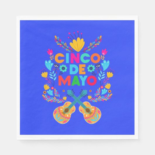 Serviette En Papier Cinco De Mayo fleurs et guitares (Devant)