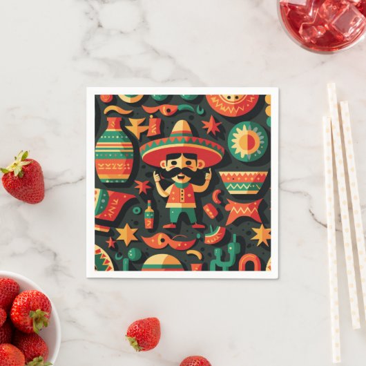 Serviette En Papier Cinco de Mayo. Motif de dessin animé mexicain (En situation)